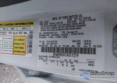 2020 Ford Fusion Sel from USA, damaged, VIN 3FA6P0CD7LR217219